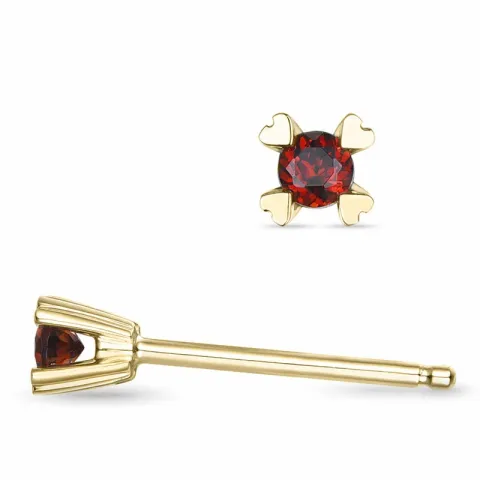 2 x 0,06 ct granat solitaireørepynt i 14 karat gull med granat