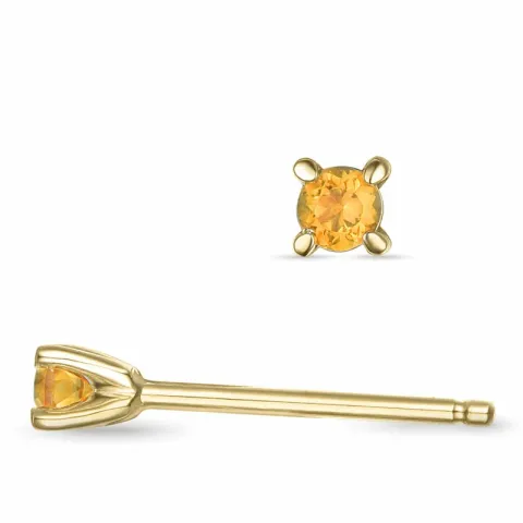 2 x 0,05 ct citrin solitaireørepynt i 14 karat gull med citrin