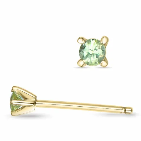 2 x 0,05 ct peridot solitaireørepynt i 14 karat gull med peridot