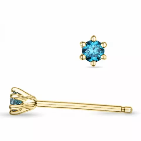 2 x 0,05 ct blå behandlet naturlig diamant solitaireørepynt i 14 karat gull med blå diamant 