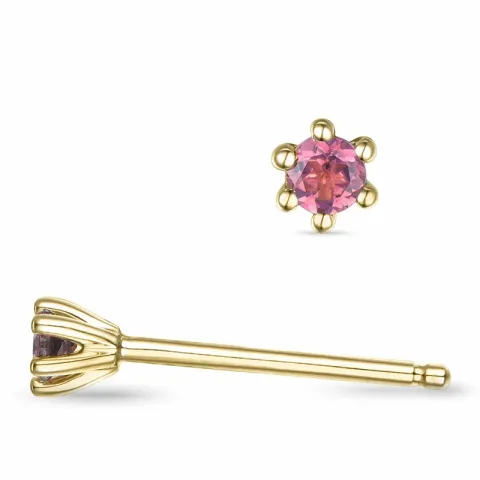 2 x 0,05 ct rosa turmalin solitaireørepynt i 14 karat gull med turmalin