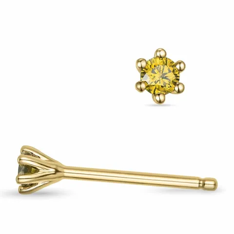2 x 0,05 ct gul behandlet naturlig diamant solitaireørepynt i 14 karat gull med gul diamant