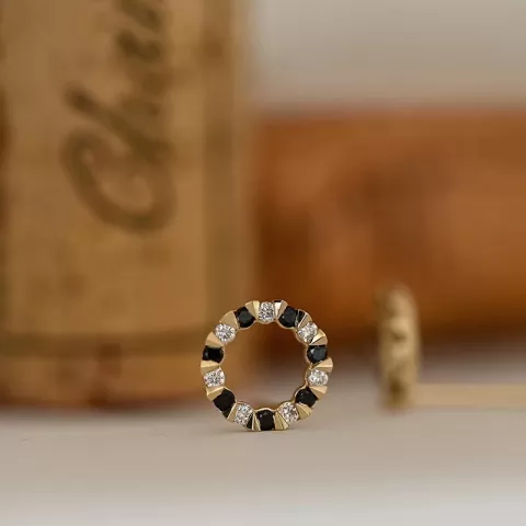 runde svart diamant ørestikker i 14 karat gull med diamant og svart diamant 