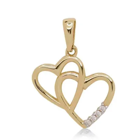 Dobbelt hjerte zirkon anheng i 9 karat gull