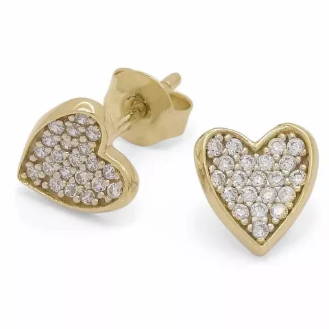 hjerte ørestikker i 9 karat gull med zirkon