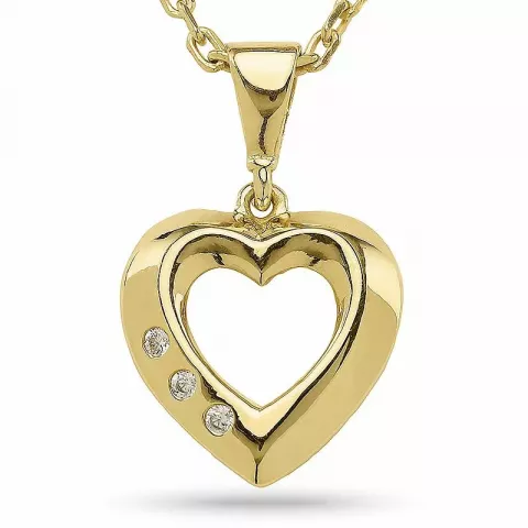 hjerte halskjede i forgylt sølv med hjerteanheng i 9 karat gull