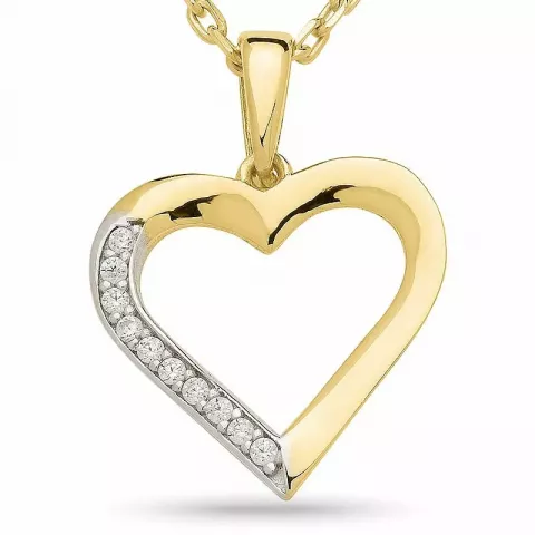 hjerte halskjede i forgylt sølv med anheng i 9 karat gull
