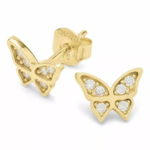 Sommerfugl ørestikker i 9 karat gull med zirkon