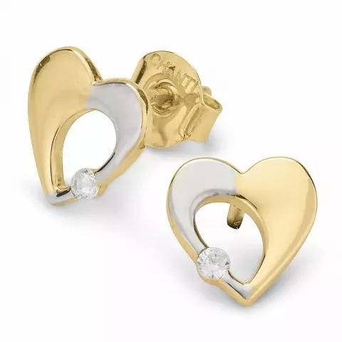 Hjerte ørestikker i 9 karat gull med zirkoner