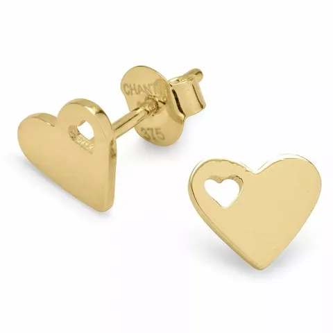 hjerte ørestikker i 9 karat gull med 