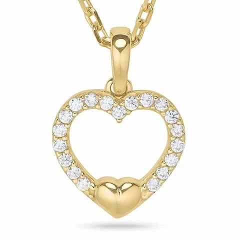 Hjerte halskjede i forgylt sølv med anheng i 9 karat gull