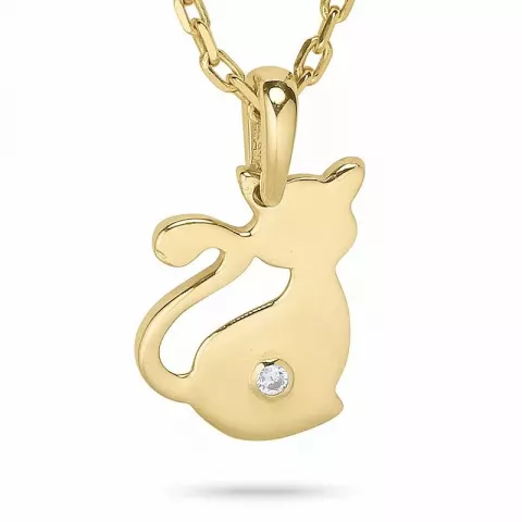 Katt halskjede i forgylt sølv med anheng i 9 karat gull