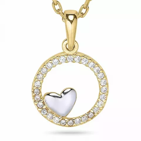 Rundt hjerte halskjede i forgylt sølv med anheng i 9 karat gull