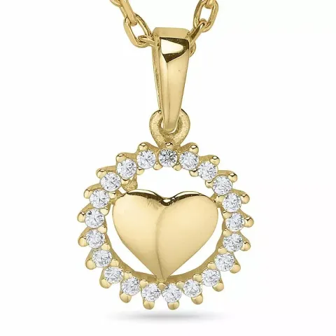 Hjerte halskjede i forgylt sølv med anheng i 9 karat gull