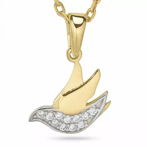 Fugl halskjede i forgylt sølv med anheng i 9 karat gull