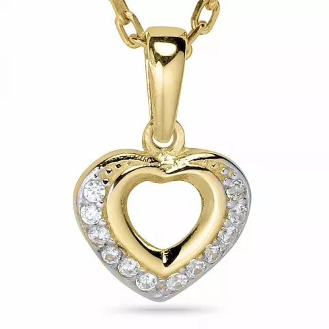 Hjerte halskjede i forgylt sølv med anheng i 9 karat gull