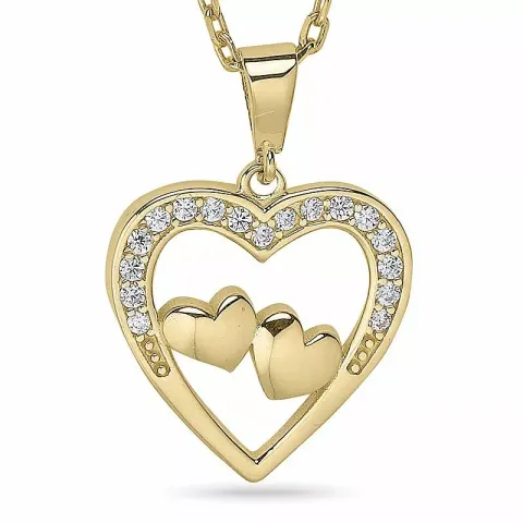 Hjerte halskjede i forgylt sølv med anheng i 9 karat gull