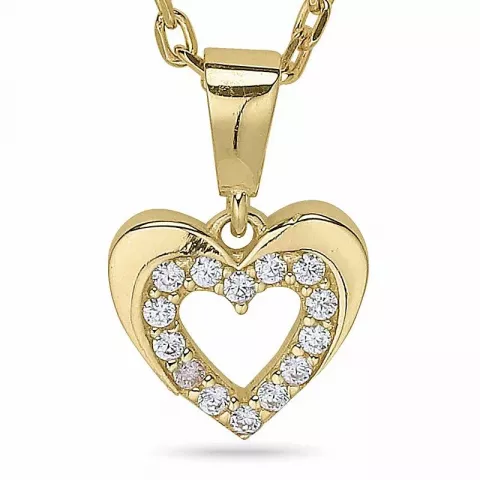 Hjerte halskjede i forgylt sølv med anheng i 9 karat gull
