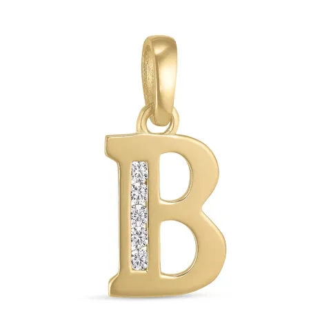 bokstav b zirkon anheng i 9 karat gull