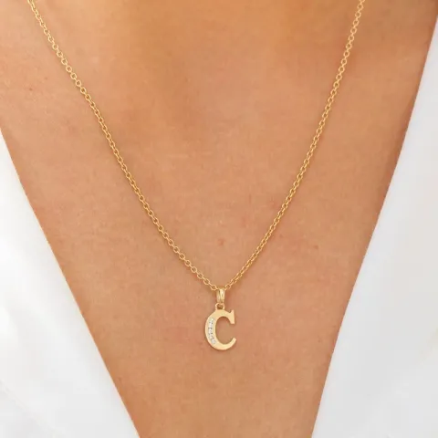 bokstav c zirkon anheng i 9 karat gull