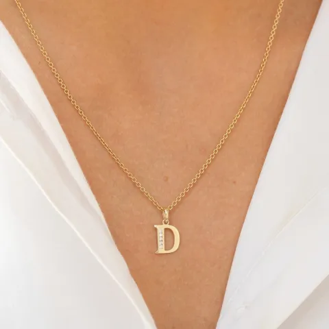 bokstav d zirkon anheng i 9 karat gull
