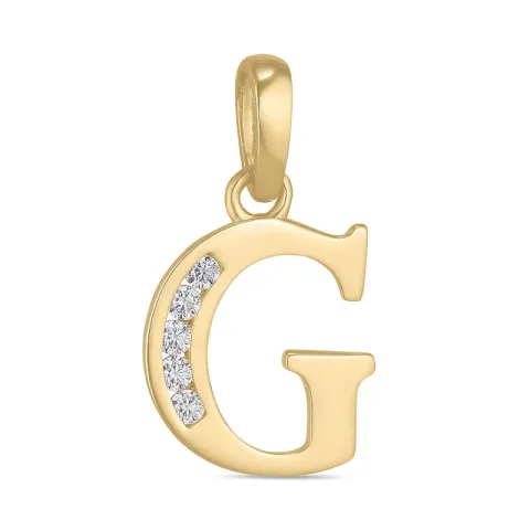 bokstav g zirkon anheng i 9 karat gull