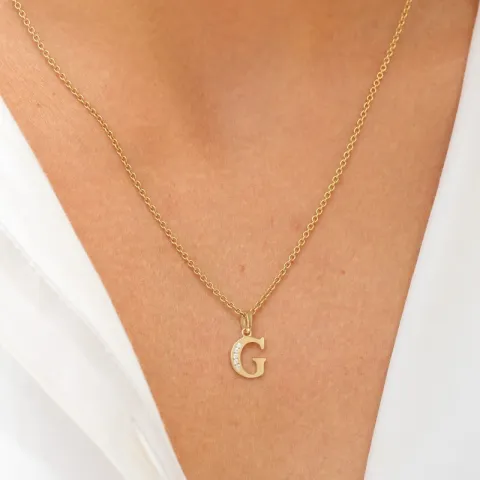 bokstav g zirkon anheng i 9 karat gull