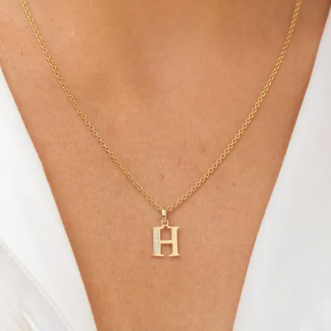 bokstav h zirkon anheng i 9 karat gull