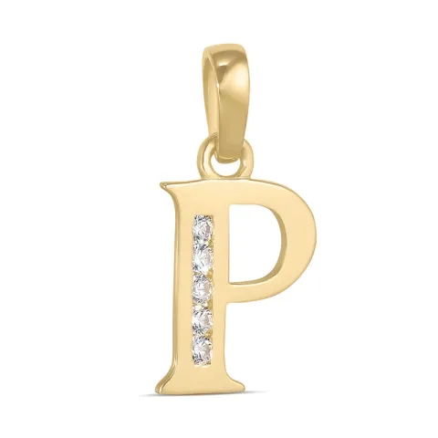 bokstav p zirkon anheng i 9 karat gull
