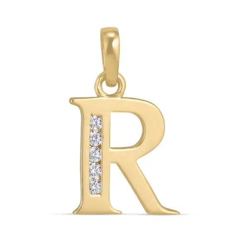 bokstav r zirkon anheng i 9 karat gull