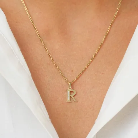 bokstav r zirkon anheng i 9 karat gull