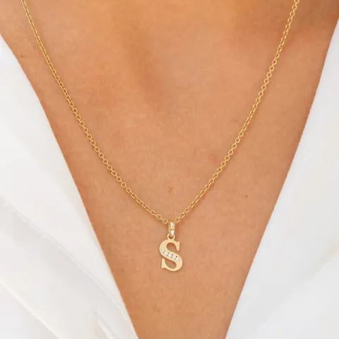 bokstav s zirkon anheng i 9 karat gull