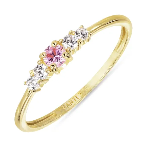smal rosa zirkon ring i 9 karat gull