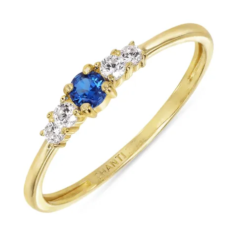 smal blå zirkon ring i 9 karat gull