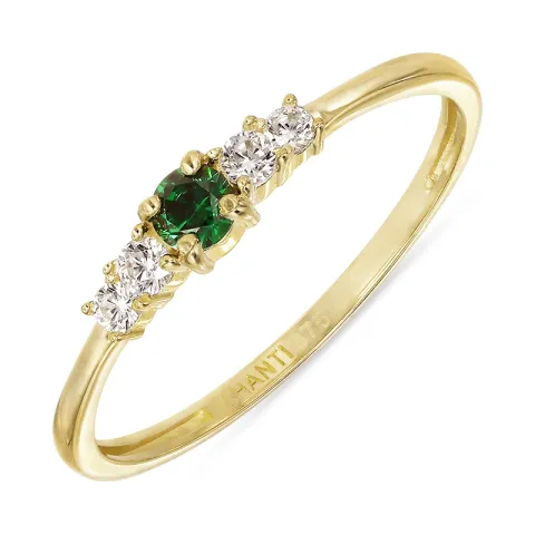 smal grønn zirkon ring i 9 karat gull