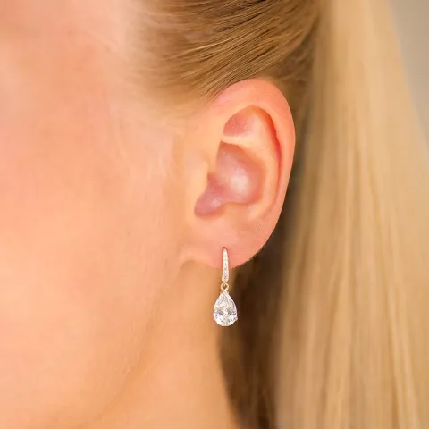 dråpeformede øredobber i 9 karat gull med zirkon - Gold Collection