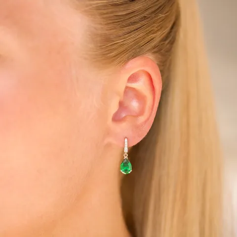 dråpeformede øredobber i 9 karat gull med smaragd og zirkon - Gold Collection