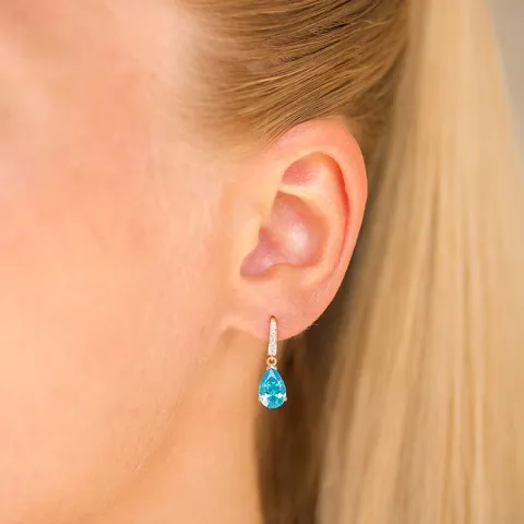 dråpeformede øredobber i 9 karat gull med topas og zirkon - Gold Collection