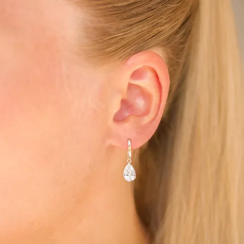 dråpeformede øredobber i 9 karat gull med zirkon - Gold Collection