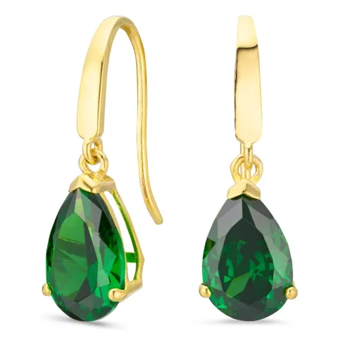 dråpeformede øredobber i 9 karat gull med smaragd og zirkon - Gold Collection