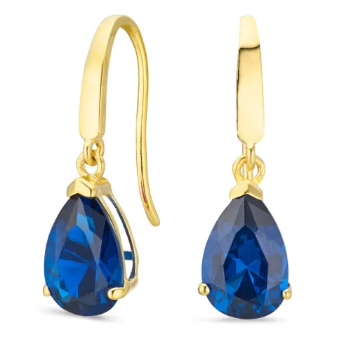 dråpeformede øredobber i 9 karat gull med safir og zirkon - Gold Collection