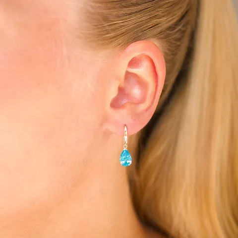 dråpeformede øredobber i 9 karat gull med topas og zirkon - Gold Collection