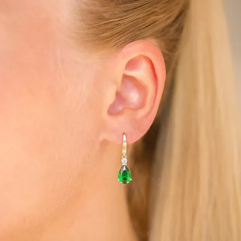 dråpeformede øredobber i 9 karat gull med smaragd og zirkon - Gold Collection
