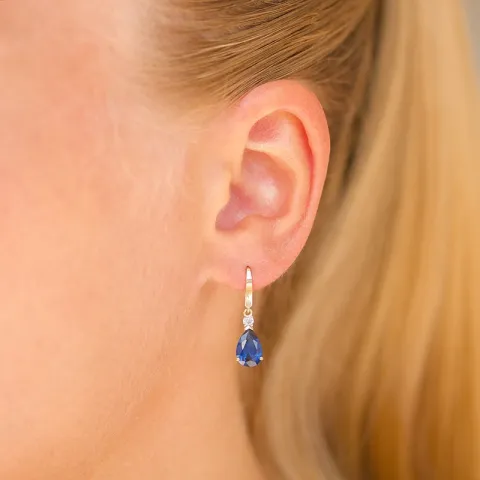 dråpeformede øredobber i 9 karat gull med safir og zirkon - Gold Collection
