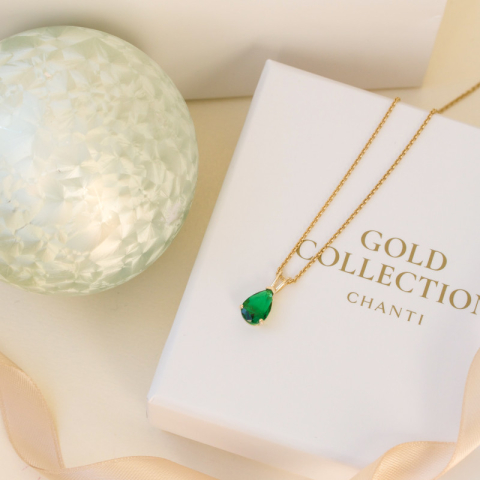 dråpe grønn anheng i 9 karat gull - Gold Collection