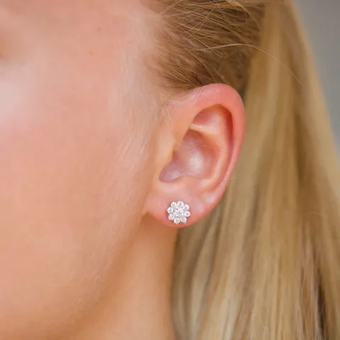 blomst ørestikker i 9 karat gull med zirkon