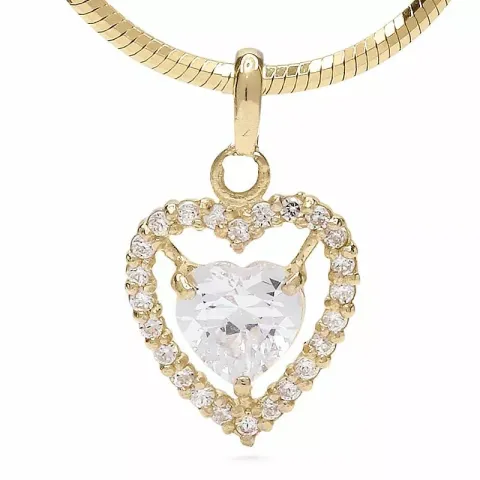 hjerte zirkon anheng i 9 karat gull