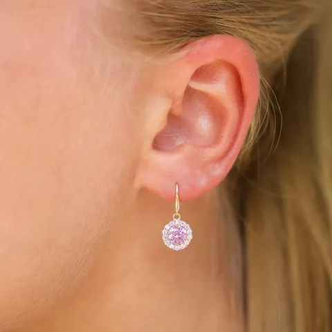lange rosa øredobber i 9 karat gull med zirkon og zirkon
