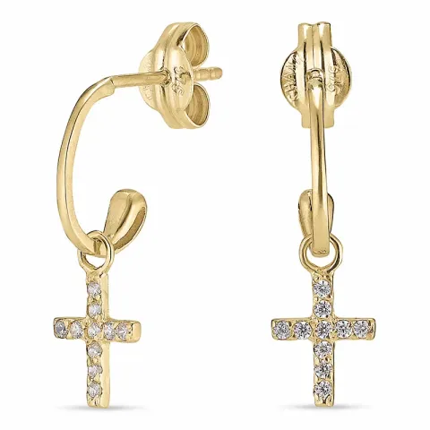 kors halvcreol i 9 karat gull med zirkon