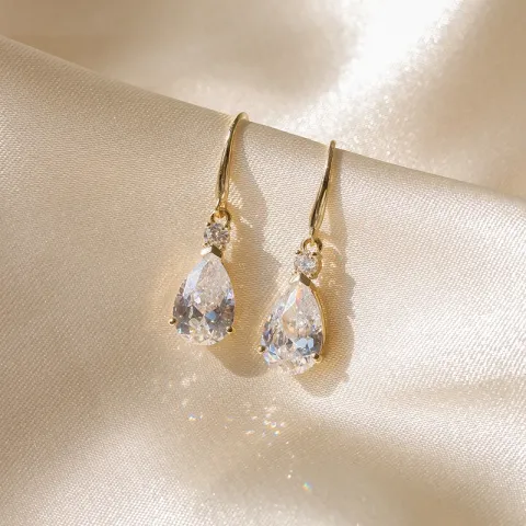 dråpe øredobber i 9 karat gull med zirkon og zirkon - Gold Collection